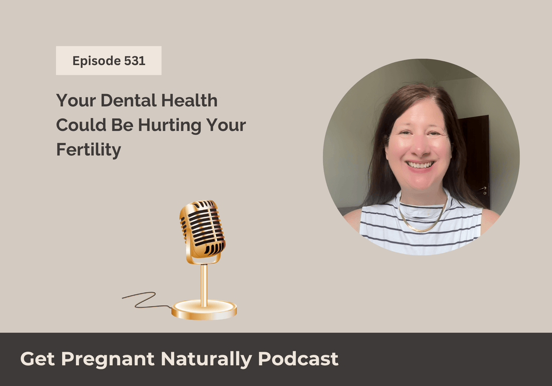 Sarah Clark recording an episode of the Get Pregnant Naturally podcast about how oral health impacts fertility, egg quality, and IVF success