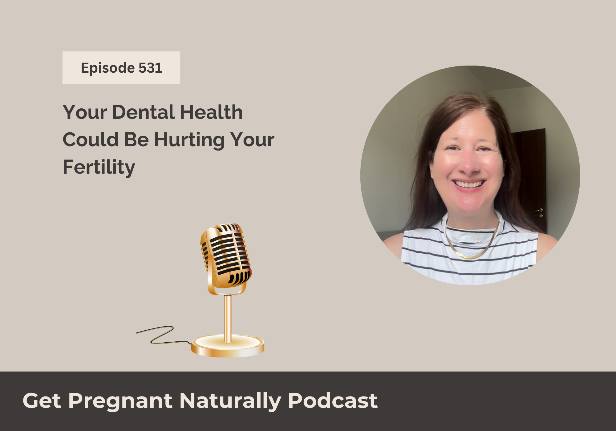 Sarah Clark recording an episode of the Get Pregnant Naturally podcast about how oral health impacts fertility, egg quality, and IVF success