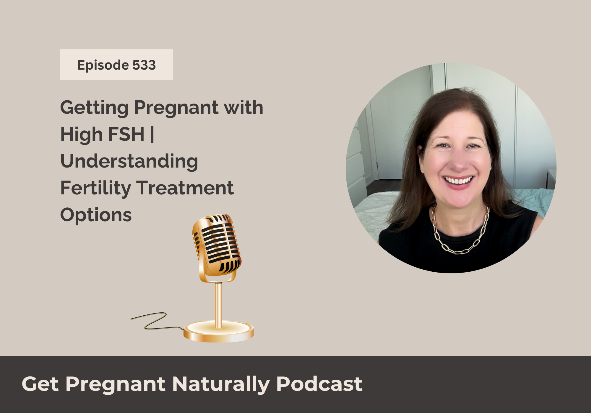 Sarah Clark recording a fertility podcast episode on high FSH and treatment options.
