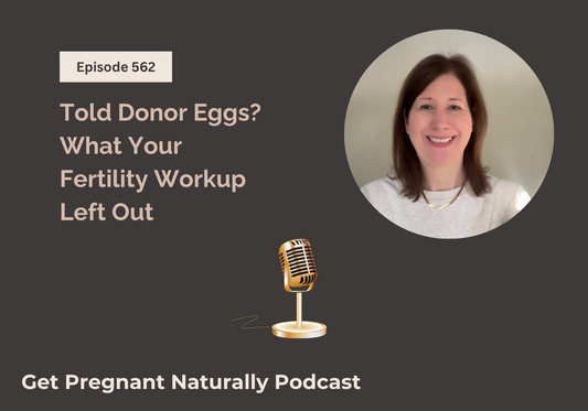 Sarah Clark recording Get Pregnant Naturally podcast on what a complete fertility workup investigates before donor eggs